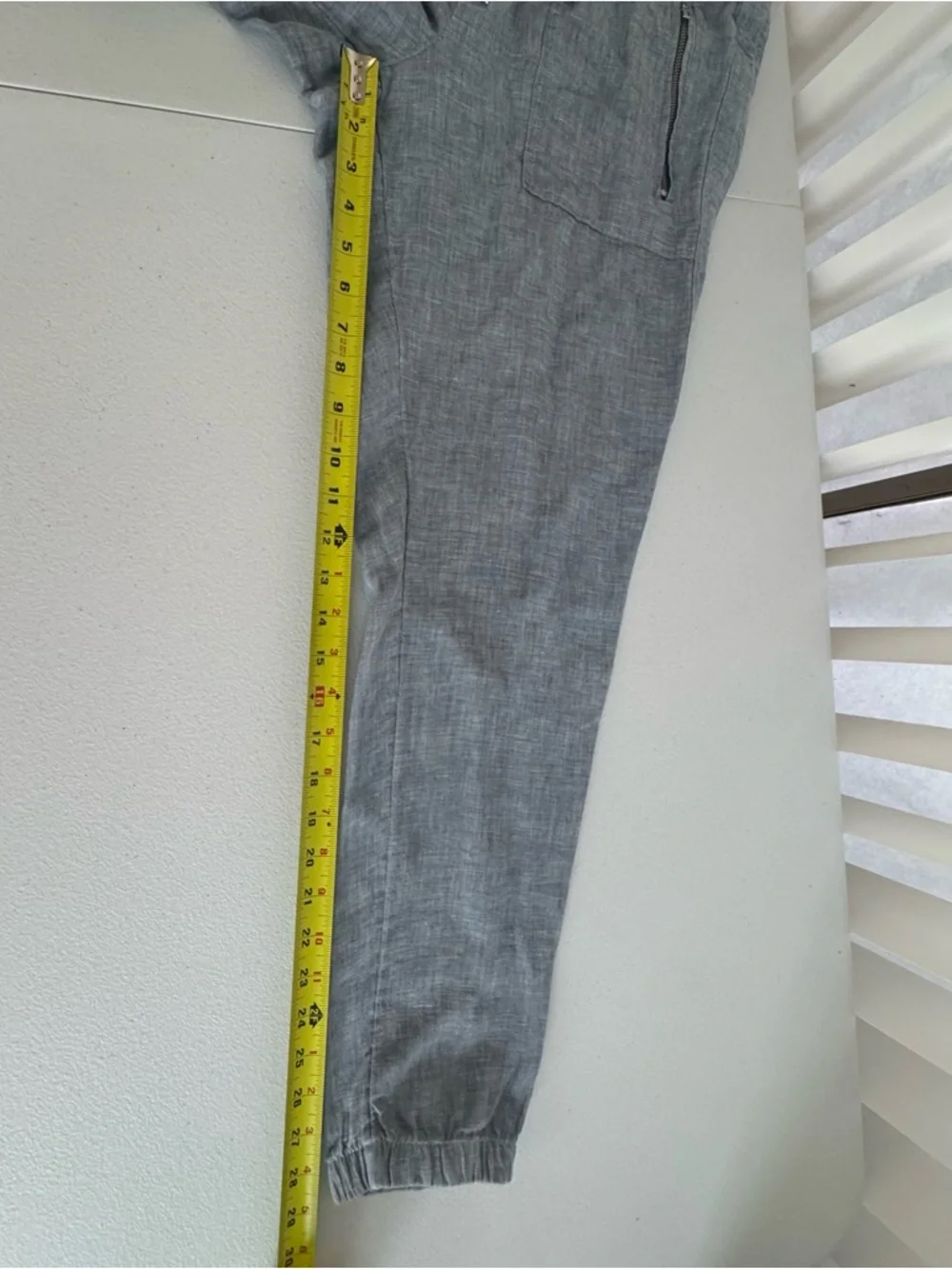 Athleta Cabo Linen Blue Textured Linen Jogger Pants Striped Drawstring Size 4